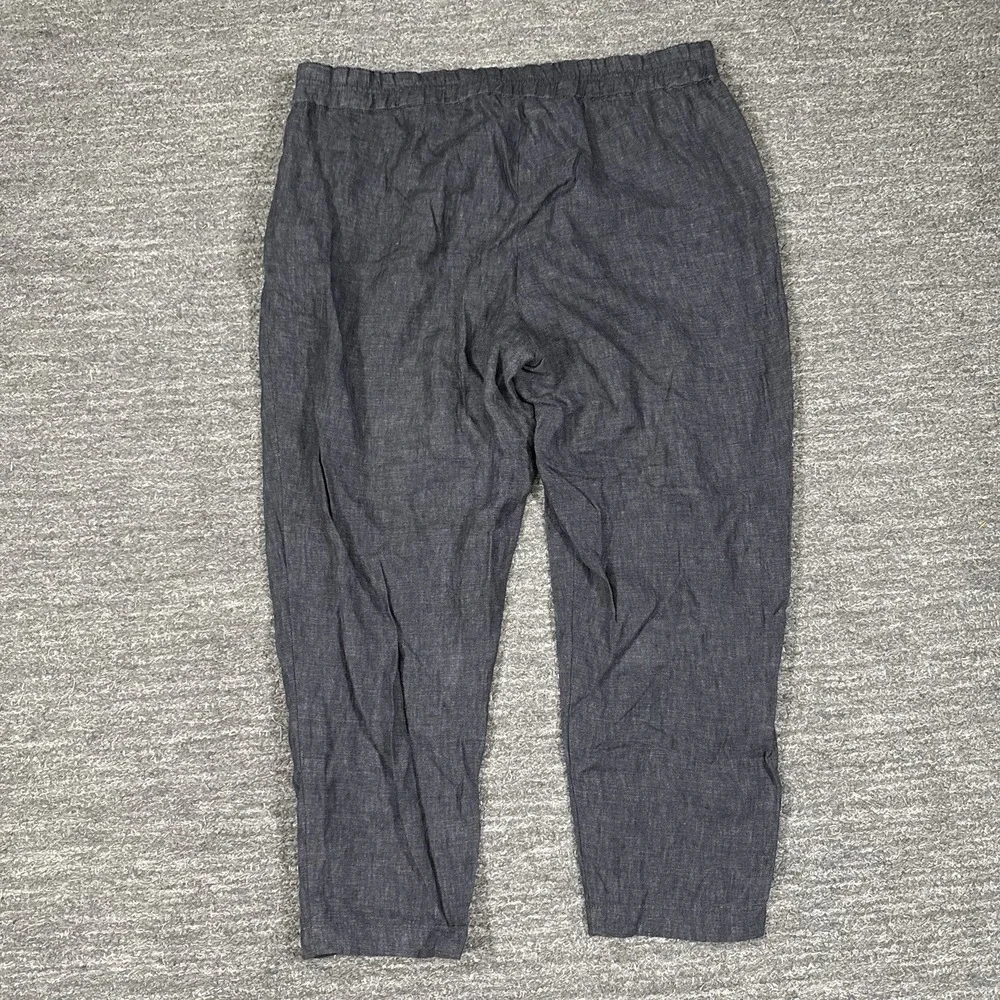 Eileen Fisher Pants Women Large Petite LP Gray Linen Crop Pull On Straight Leg